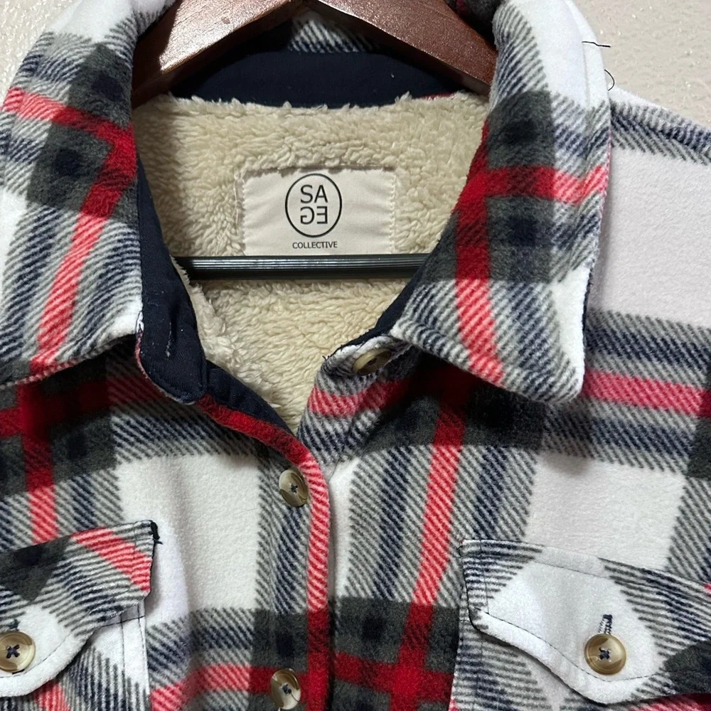 Sage Collective Ladies Shirt Jacket Red Plaid Women's XXL Sherpa shacket - Picture 7 of 11